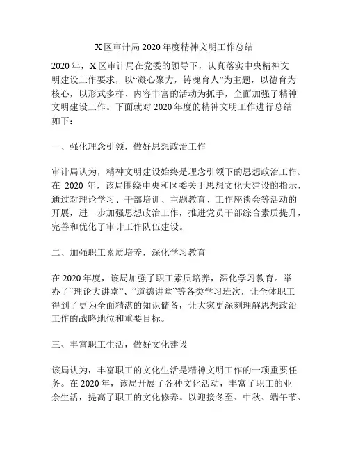 X区审计局2020年度精神文明工作总结