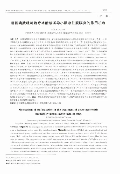 柳氮磺胺吡啶治疗冰醋酸诱导小鼠急性腹膜炎的作用机制
