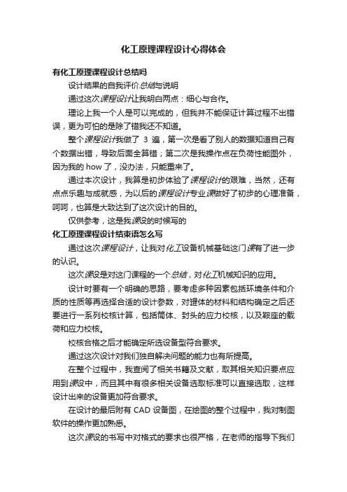 化工原理课程设计心得体会