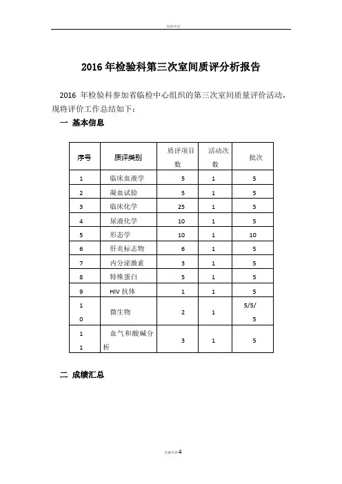 2016年检验科第三次室间质评分析总结