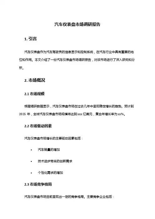 2024年汽车仪表盘市场调研报告