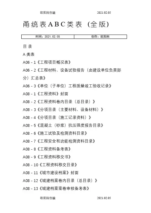 甬统表(全套)之欧阳科创编