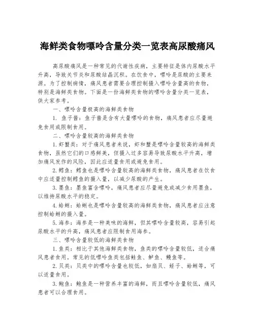 海鲜类食物嘌呤含量分类一览表高尿酸痛风