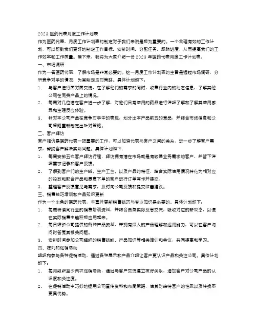 2023医药代表月度工作计划表
