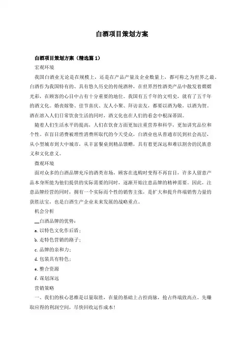 白酒项目策划方案