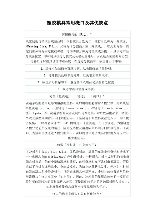 塑胶模具常用浇口及其优缺点