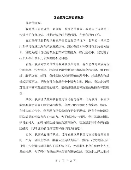 国企领导工作自查报告