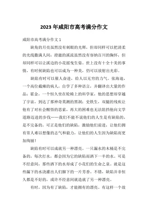 2023年咸阳市高考满分作文