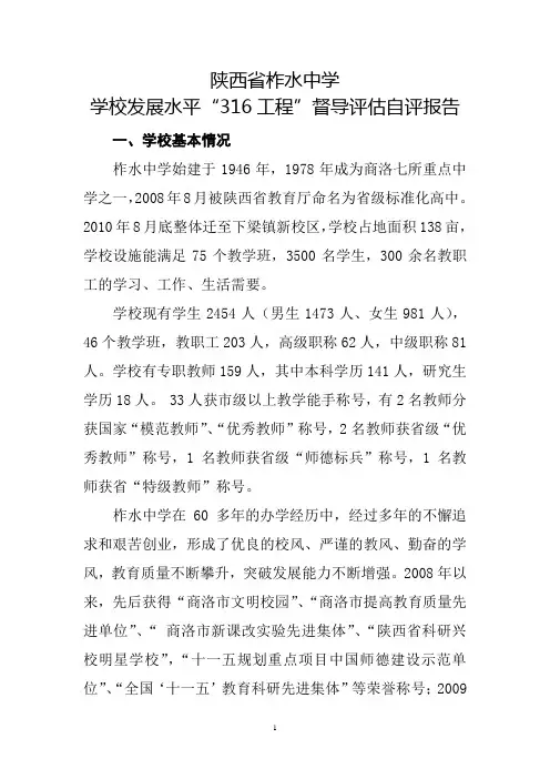 学校发展水平“316工程”督导评估自评报告