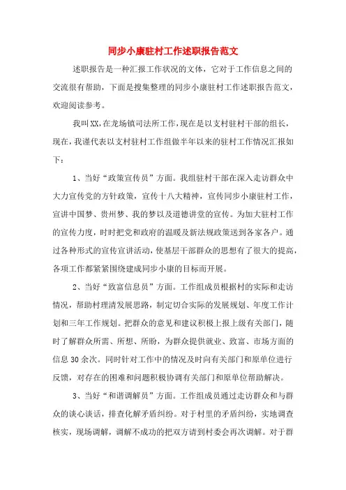 2019年同步小康驻村工作述职报告范文