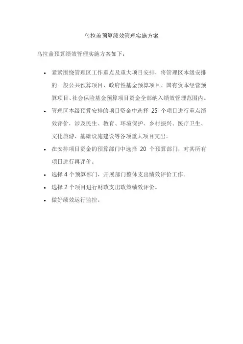乌拉盖预算绩效管理实施方案