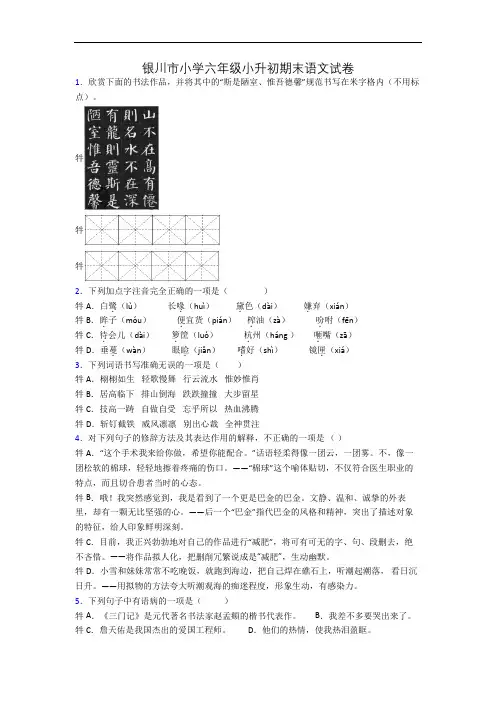 银川市小学六年级小升初期末语文试卷