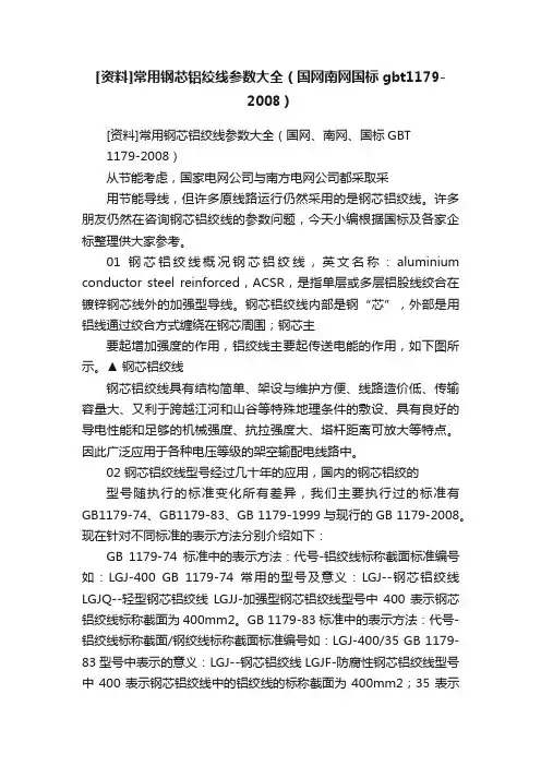 [资料]常用钢芯铝绞线参数大全（国网南网国标gbt1179-2008）