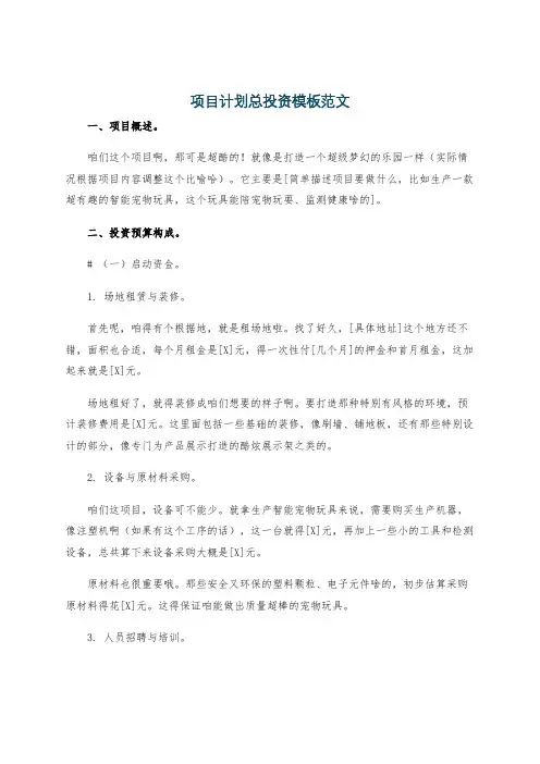 项目计划总投资模板范文