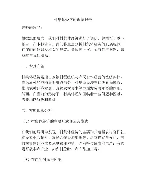 村集体经济的调研报告