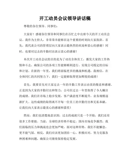 开工动员会议领导讲话稿