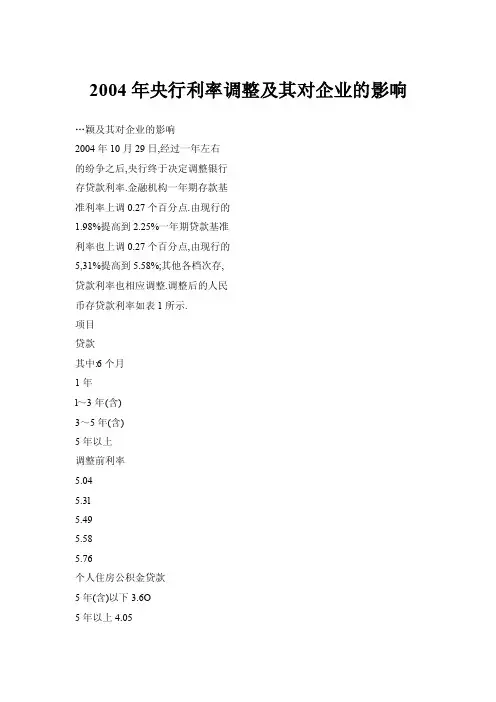 2004年央行利率调整及其对企业的影响