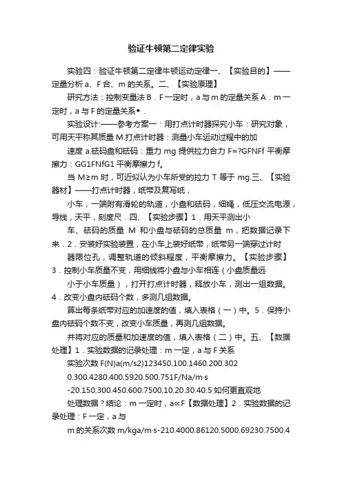 验证牛顿第二定律实验