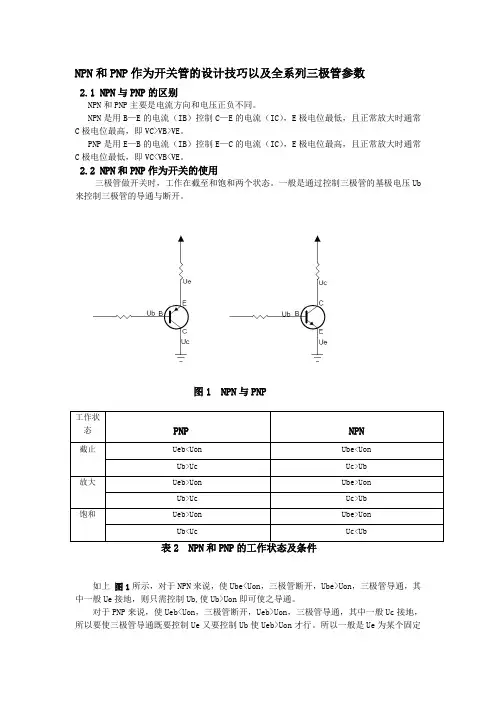 NPN和PNP作为开关管的设计技巧以及全系列三极管参数