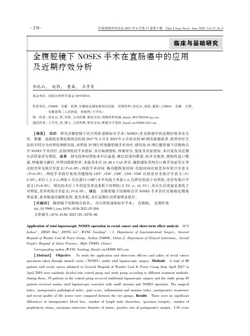全腹腔镜下NOSES手术在直肠癌中的应用及近期疗效分析