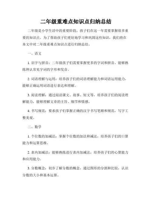 二年级重难点知识点归纳总结