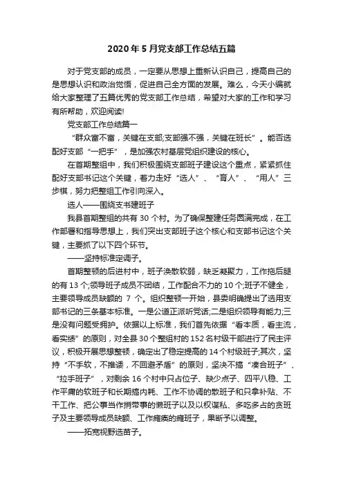 2020年5月党支部工作总结五篇
