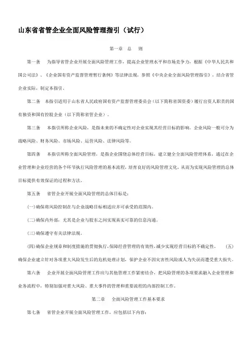 山东省省管企业全面风险管理指引(试行)
