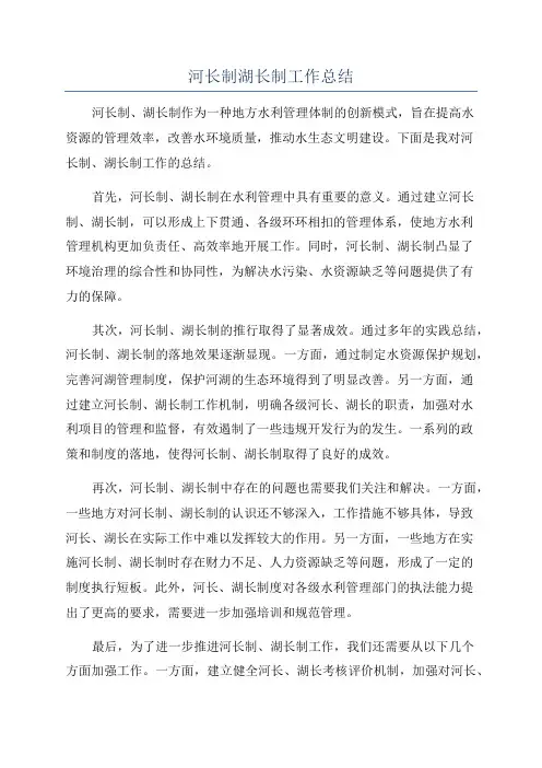 河长制湖长制工作总结