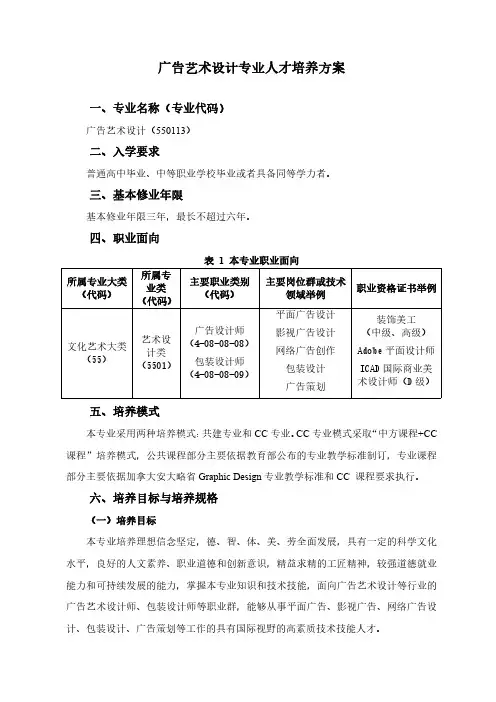 广告艺术设计专业人才培养方案