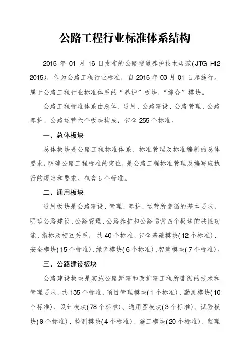 公路隧道养护技术规范(JTG H12 2015)原文+标准体系结构