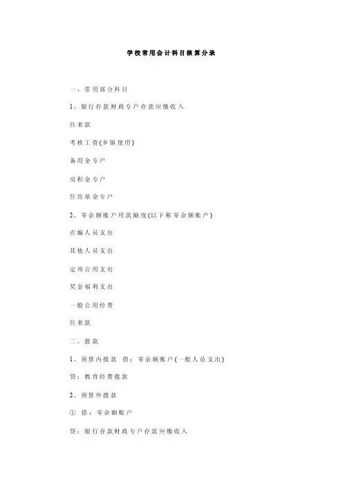 学校常用会计科目核算分录
