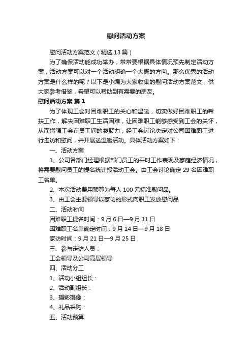 慰问活动方案范文（精选13篇）