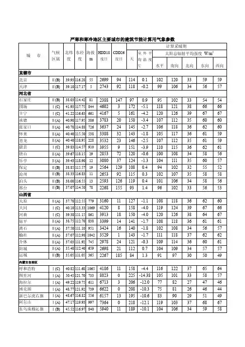 严寒和寒冷地区主要城市的建筑节能计算用气象参数