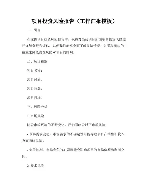 项目投资风险报告(工作汇报模板)