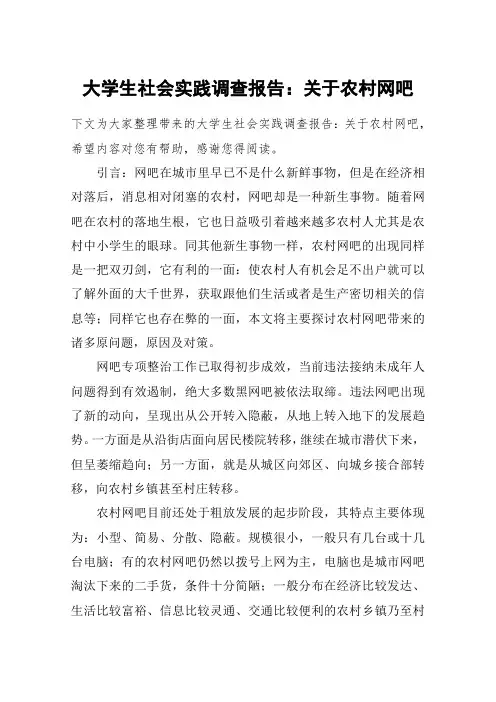 大学生社会实践调查报告：关于农村网吧