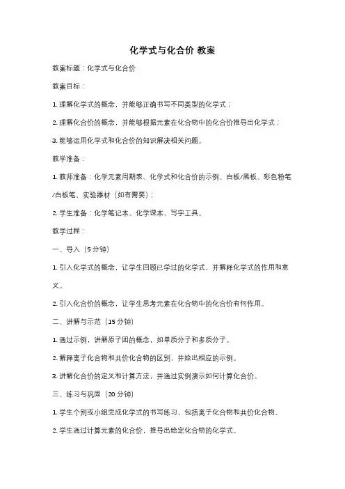 化学式与化合价 教案