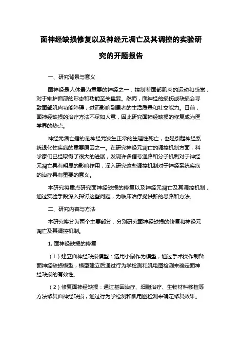 面神经缺损修复以及神经元凋亡及其调控的实验研究的开题报告