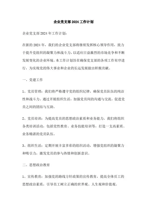企业党支部2024工作计划