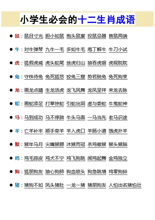 小学生必会的十二生肖成语