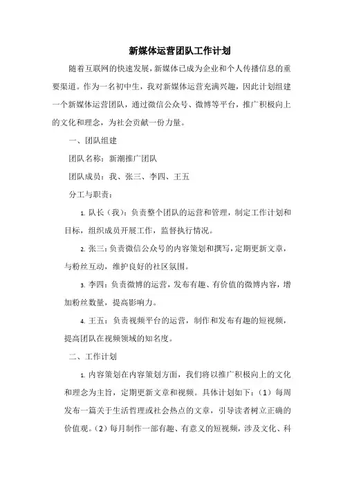 新媒体运营团队工作计划