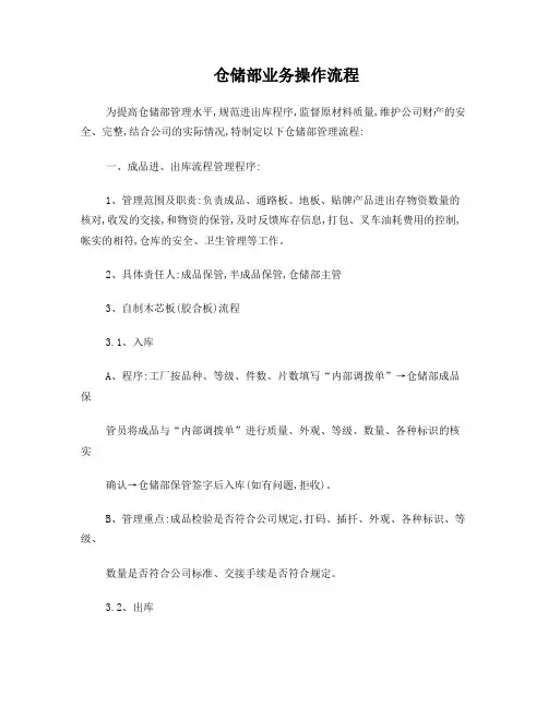 仓储部业务操作流程