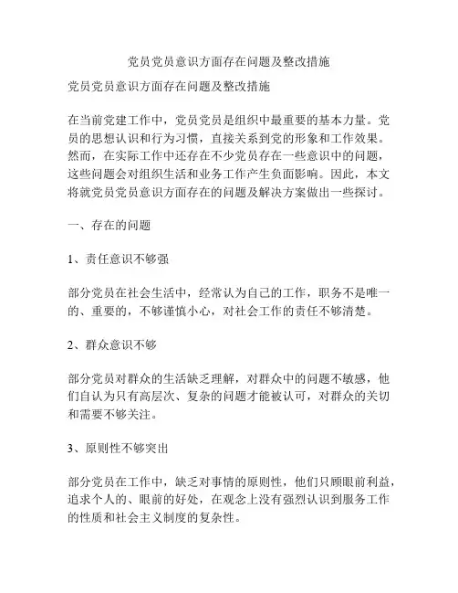 党员党员意识方面存在问题及整改措施