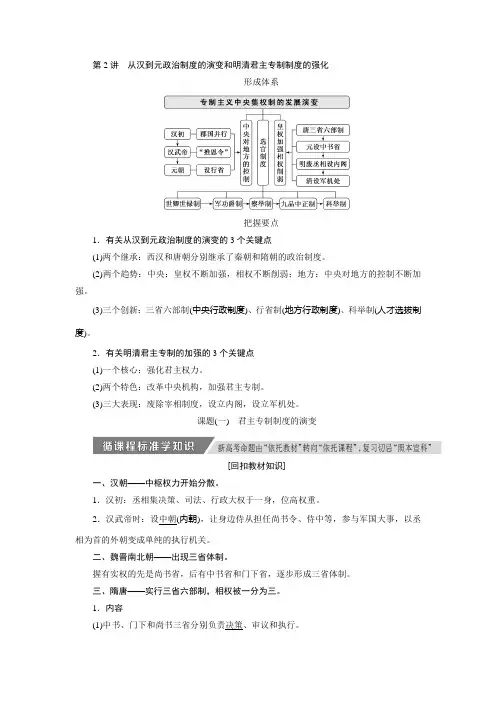 必修一   第一单元  第2讲 从汉到元政治制度的演变和明清君主专制制度的强化