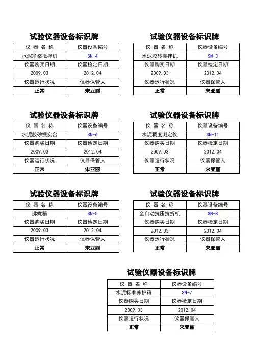 试验仪器标识牌