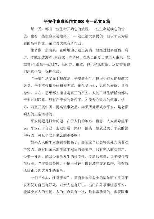 安全伴我成长作文800高一范文5篇