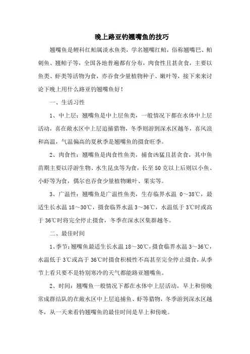 钓鱼技巧：晚上路亚钓翘嘴鱼的技巧