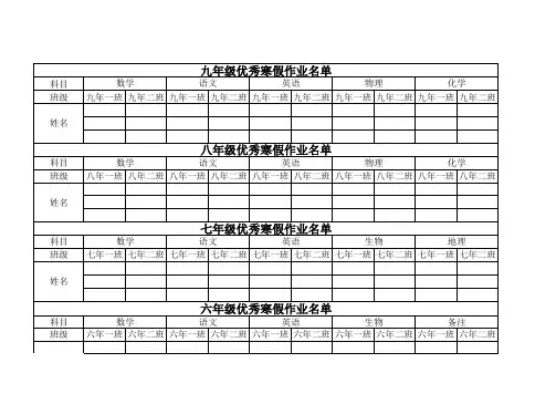 样本 优秀寒假作业名单
