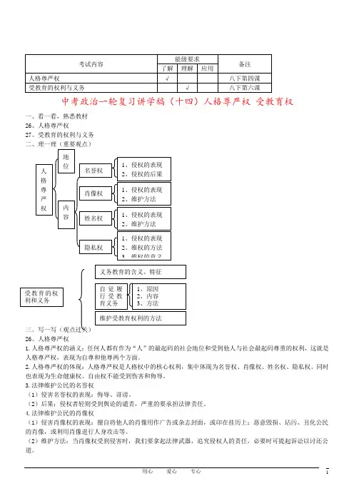 中考政治一轮复习讲学稿(十四)人格尊严权 受教育权