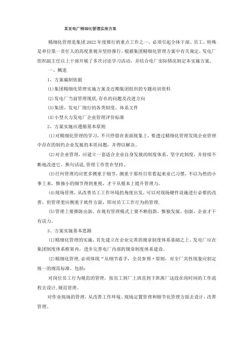 某发电厂精细化管理实施方案