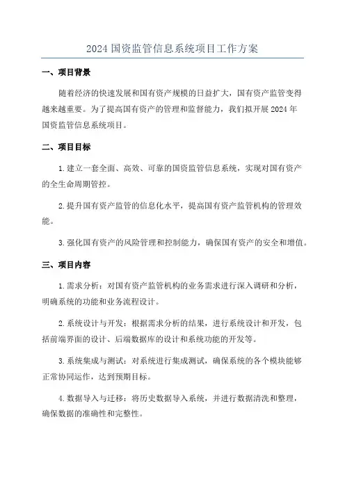 2024国资监管信息系统项目工作方案